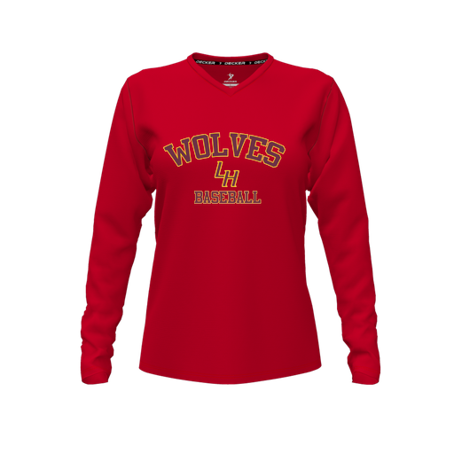 [FTLVCFRD-FYXS-LOGO2] Decker Comfort T-Shirt (Female Youth XS, Red, V Neck, Logo 2, Long Sleeve)