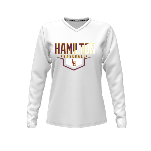 [FTLVPTWH-FYXS-LOGO3] Decker Performance T-Shirt (Female Youth XS, White, V Neck, Logo 3, Long Sleeve)