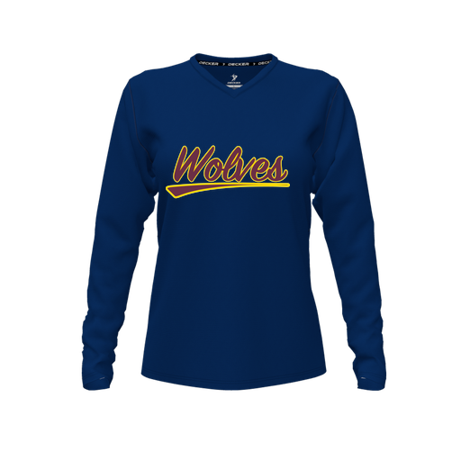 [FTLVPTNV-FYXS-LOGO1] Decker Performance T-Shirt (Female Youth XS, Navy, V Neck, Logo 1, Long Sleeve)