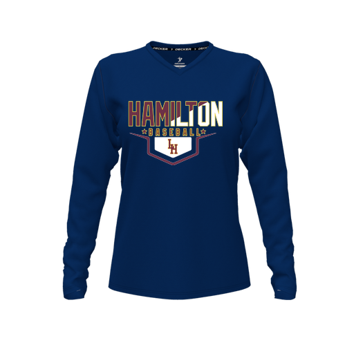 [FTLVPTNV-FYXS-LOGO3] Decker Performance T-Shirt (Female Youth XS, Navy, V Neck, Logo 3, Long Sleeve)