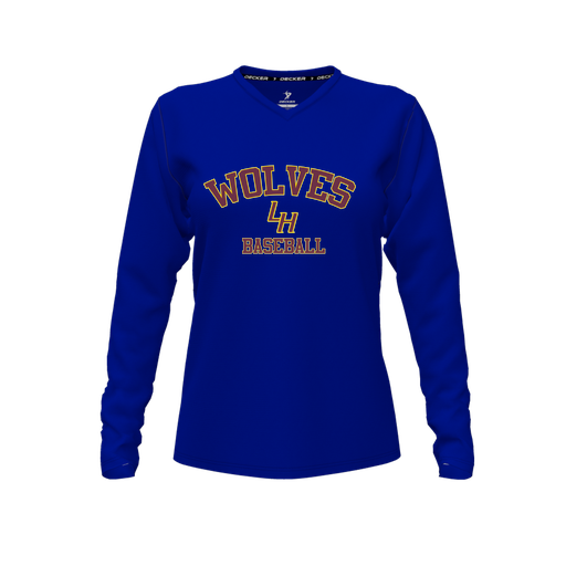 [FTLVPTRY-FYXS-LOGO2] Decker Performance T-Shirt (Female Youth XS, Royal, V Neck, Logo 2, Long Sleeve)